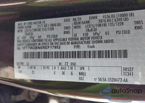 2024 Ford F-250 Xlt z USA, uszkodzony, nr VIN 1FT7W2BN6REF17952